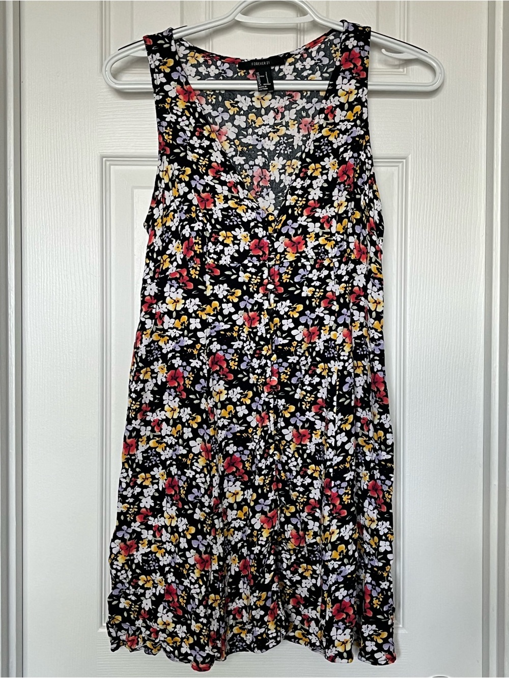Forever 21 Black Floral Dress with Pink, Yellow & White Flowers size S